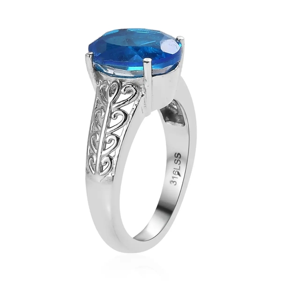 Caribbean Quartz Solitaire Ring in Stainless Steel 3.60 ctw - Picture 2 of 6